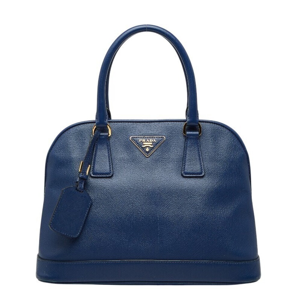 Prada Triangle Plate Handbag Blue Saffiano Leather